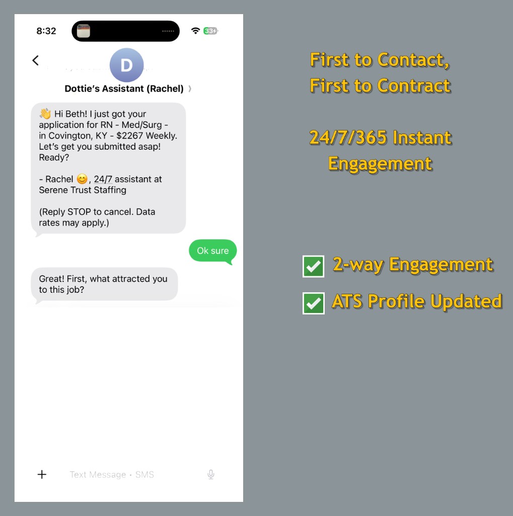 Job-board integrations directly to Rachel - First 3 SMS in conversation